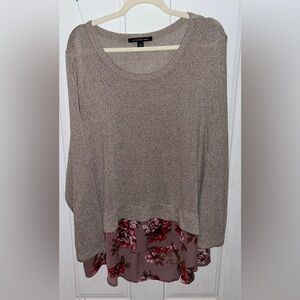 Zac & Rachel Boho Beige and Floral Pink Layered Blouse~Sz. 3x